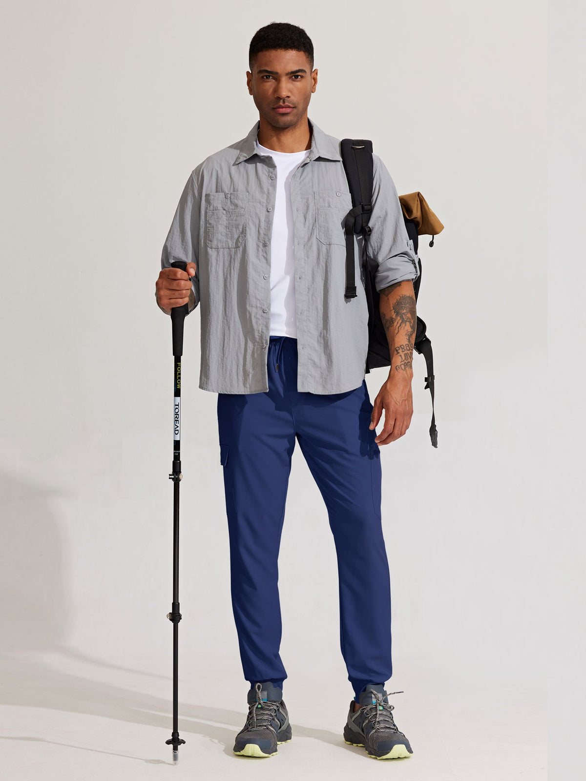 Men's Lightweight Cargo Hiking Running Joggers_Blue_model3