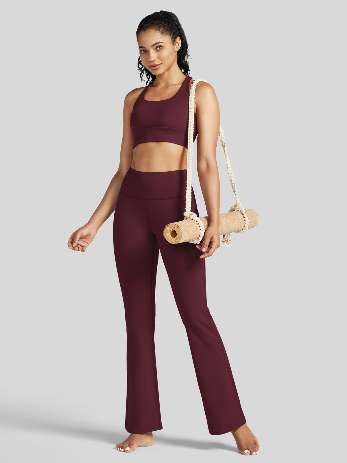 Womens Stretchy Yoga Pants Bootcut 31 Inch wine red