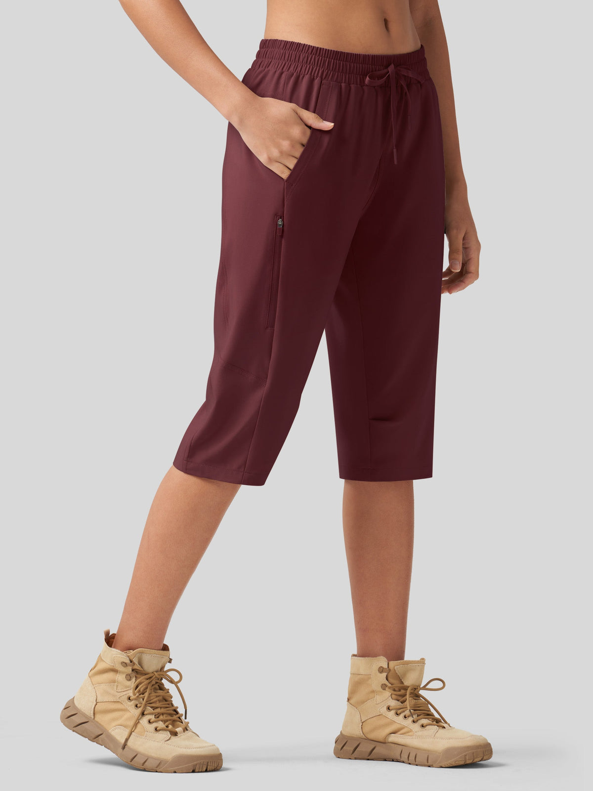 Willit Women's 15 Inch Long Hiking Shorts in wine red3