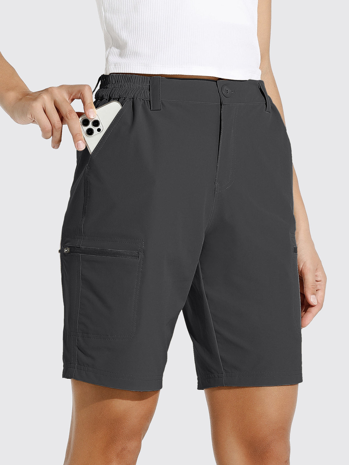 Womens Bermuda Cargo Shorts 10 Inch deep gray1