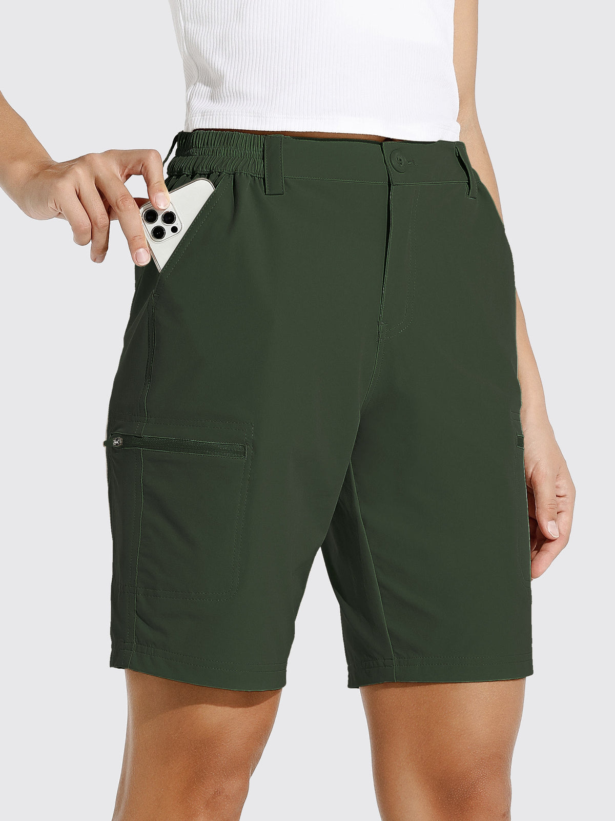 Womens Bermuda Cargo Shorts 10 Inch olive green1
