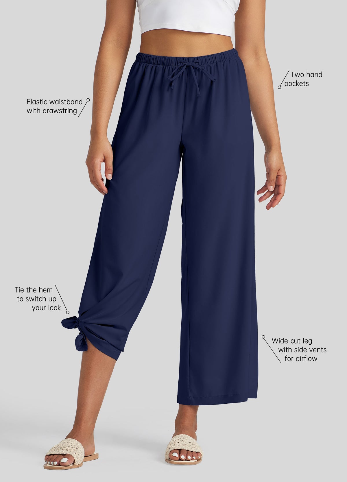 Womens Wide-Leg Cropped Pants navy