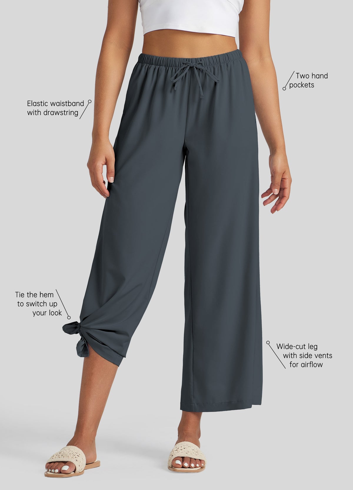 Womens Wide-Leg Cropped Pants steel gray