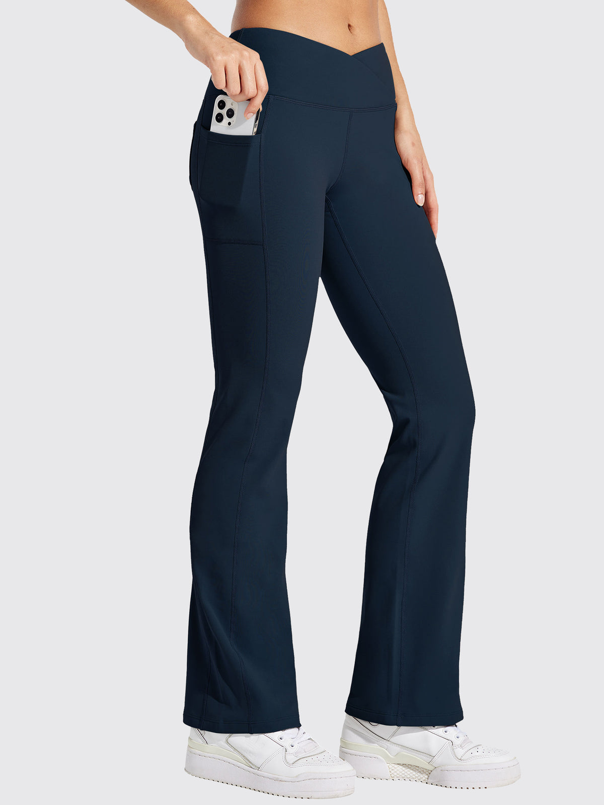Womens Fleece Lined Crossover Flared Leggings deep blue