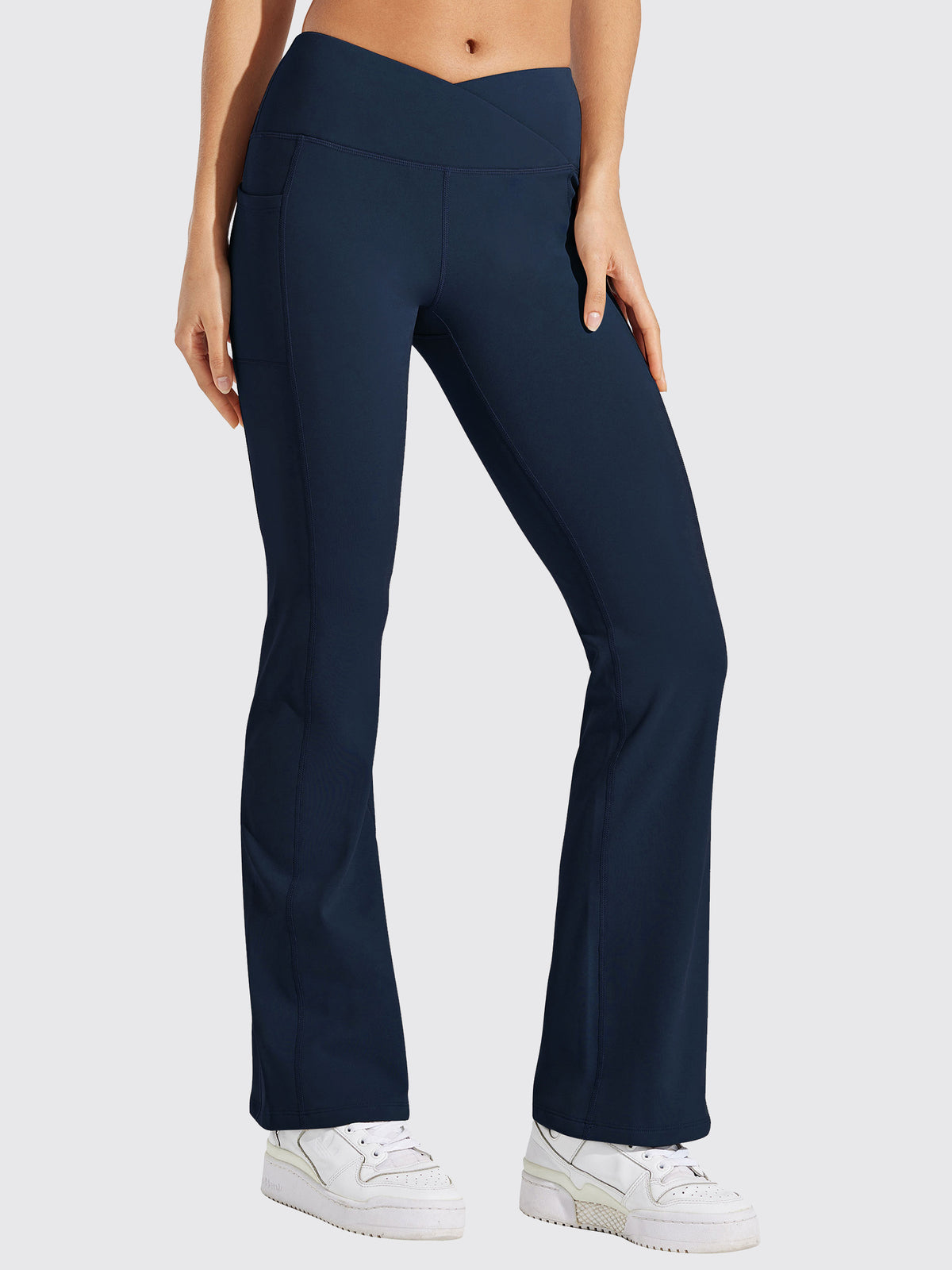Womens Fleece Lined Crossover Flared Leggings deep blue