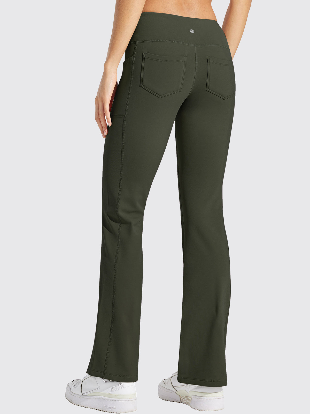 Womens Fleece Lined Crossover Flared Leggings olive green