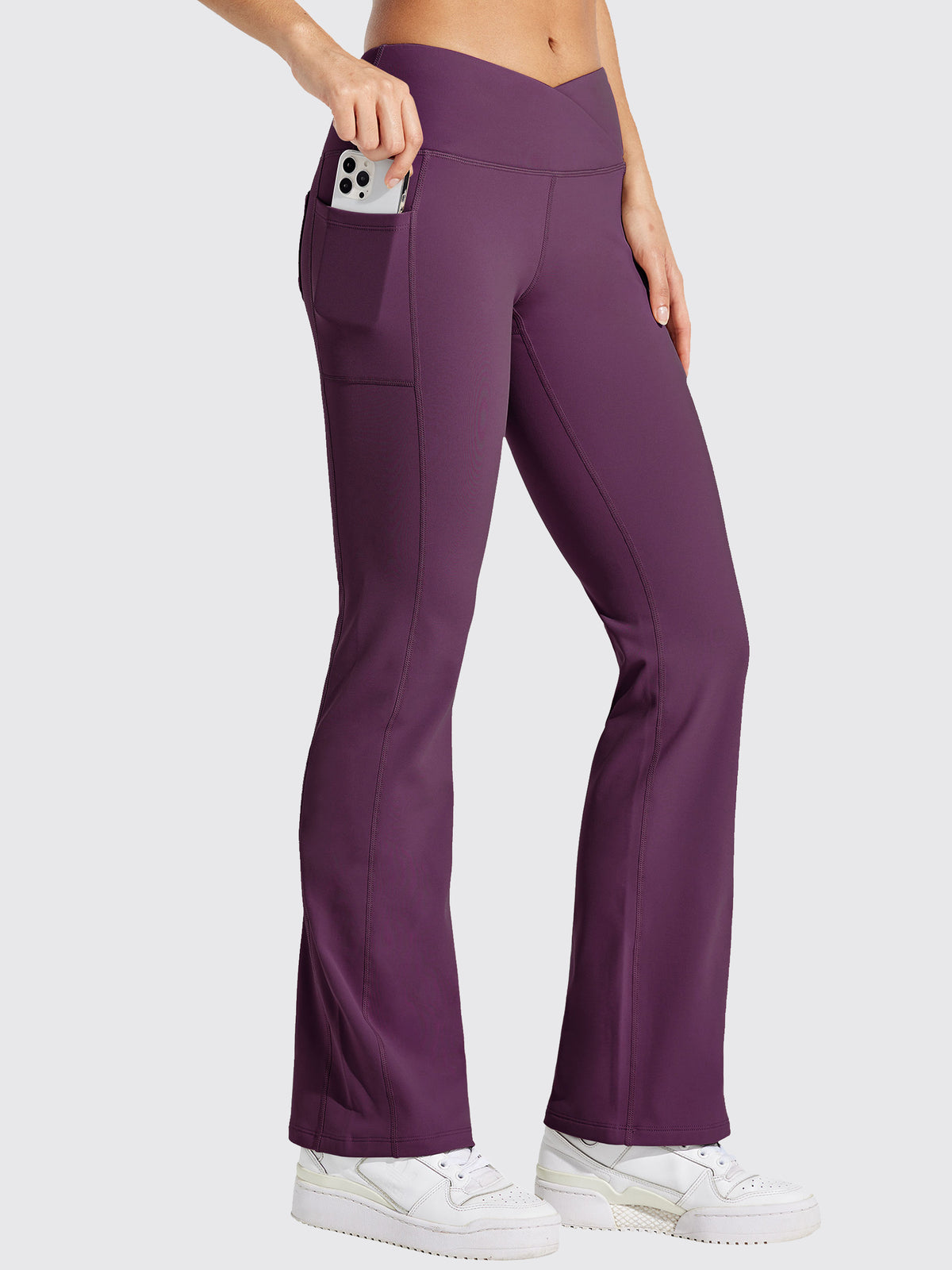 Womens Fleece Lined Crossover Flared Leggings purple