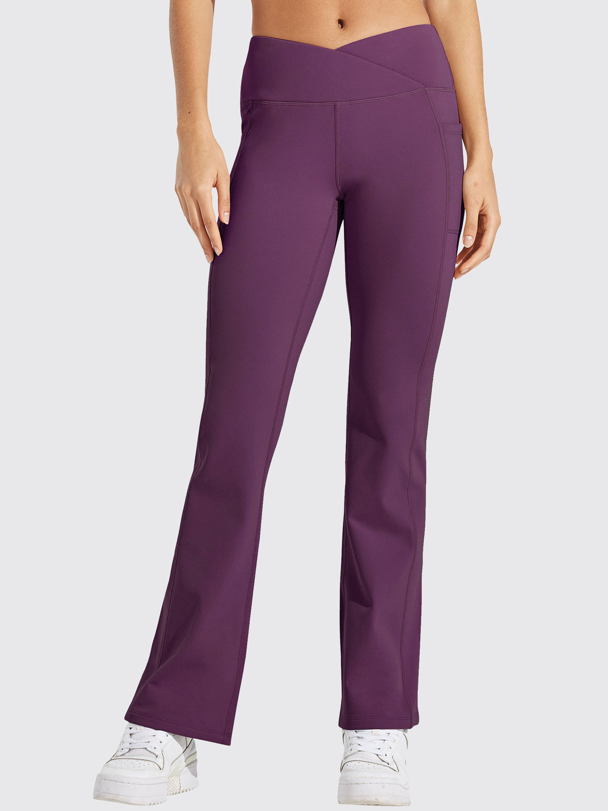 Womens Fleece Lined Crossover Flared Leggings purple