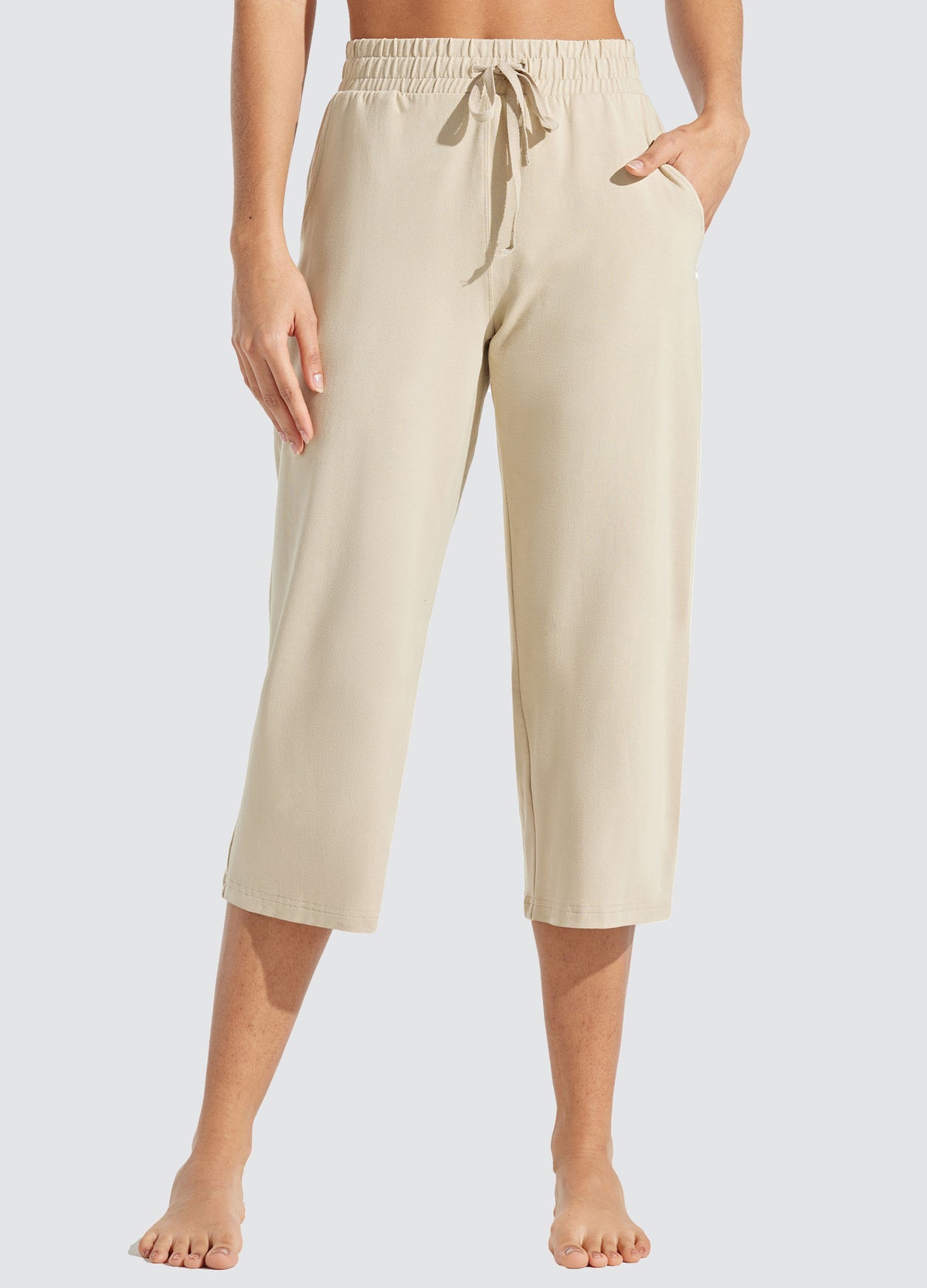 Womens Loose Capri Yoga Pants khaki