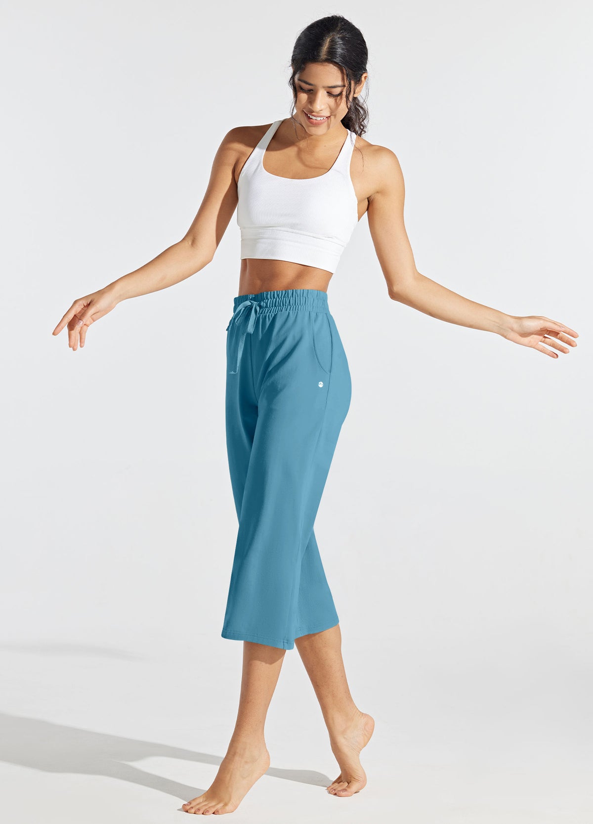 Womens Loose Capri Yoga Pants lake blue