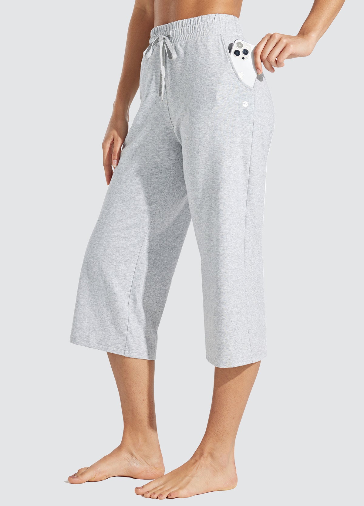 Womens Loose Capri Yoga Pants light gray