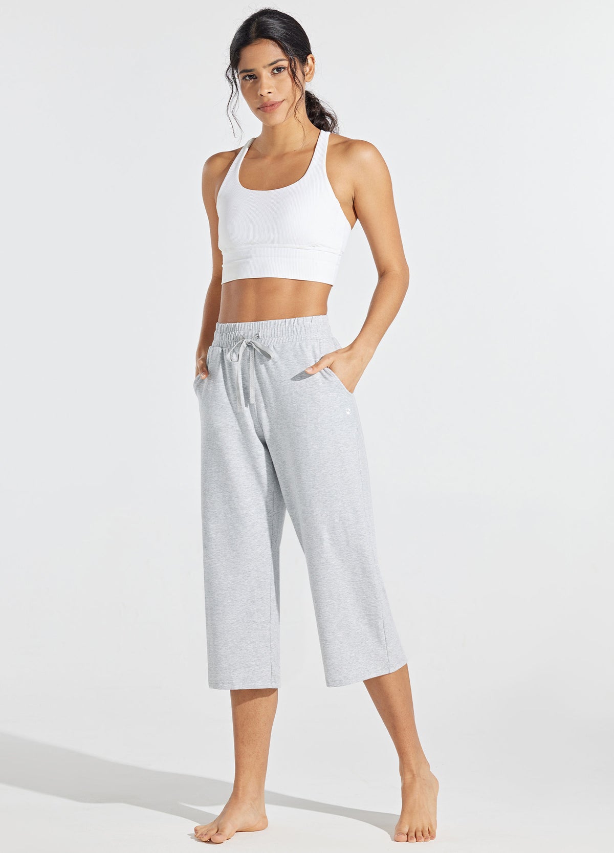 Womens Loose Capri Yoga Pants light gray