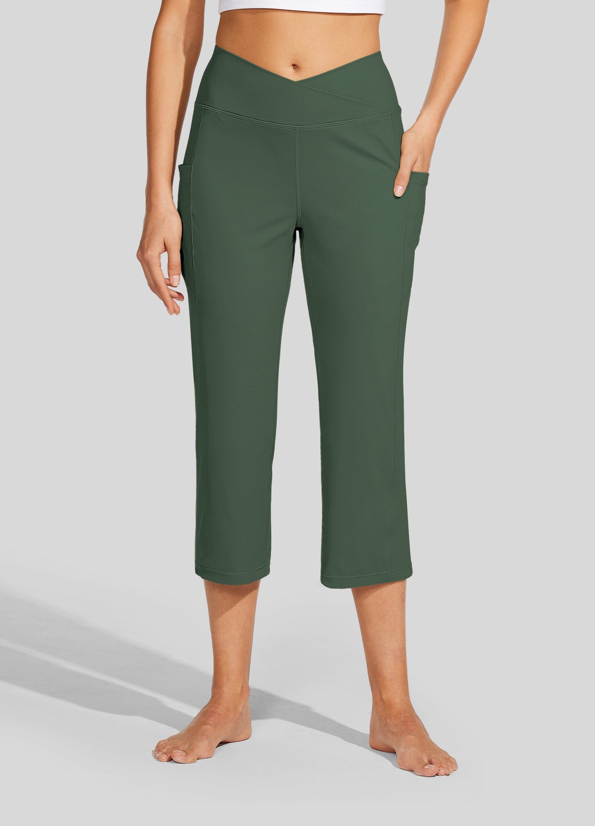 Womens Crossover Yoga Capris olive green