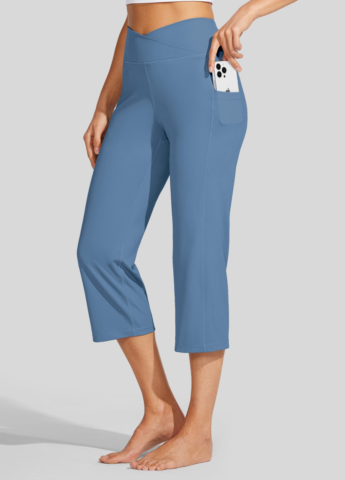 Womens Crossover Yoga Capris stone blue