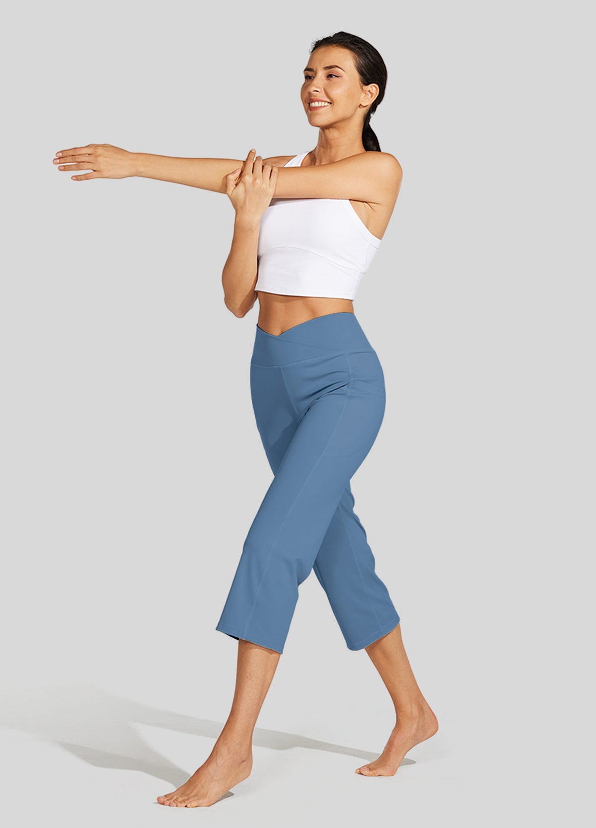 Womens Crossover Yoga Capris stone blue