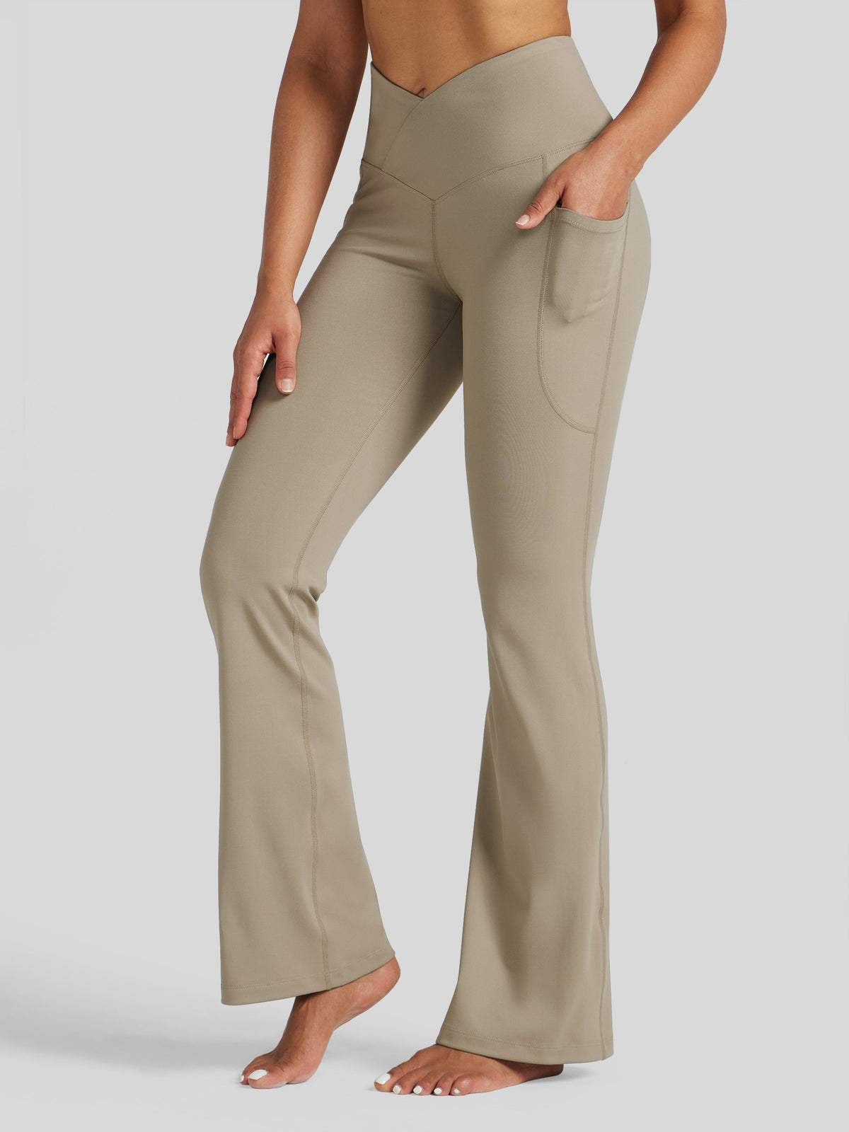 Womens Crossover Flare Yoga Leggings 31 Inch khaki