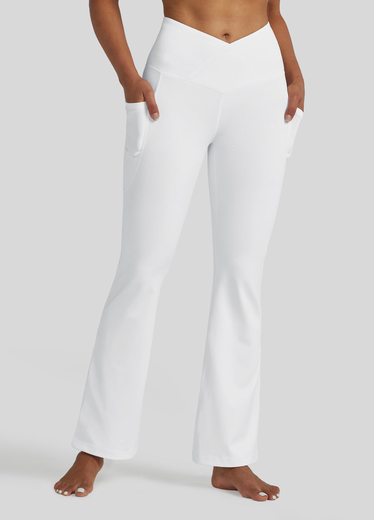Womens Crossover Flare Yoga Leggings 29 Inch white
