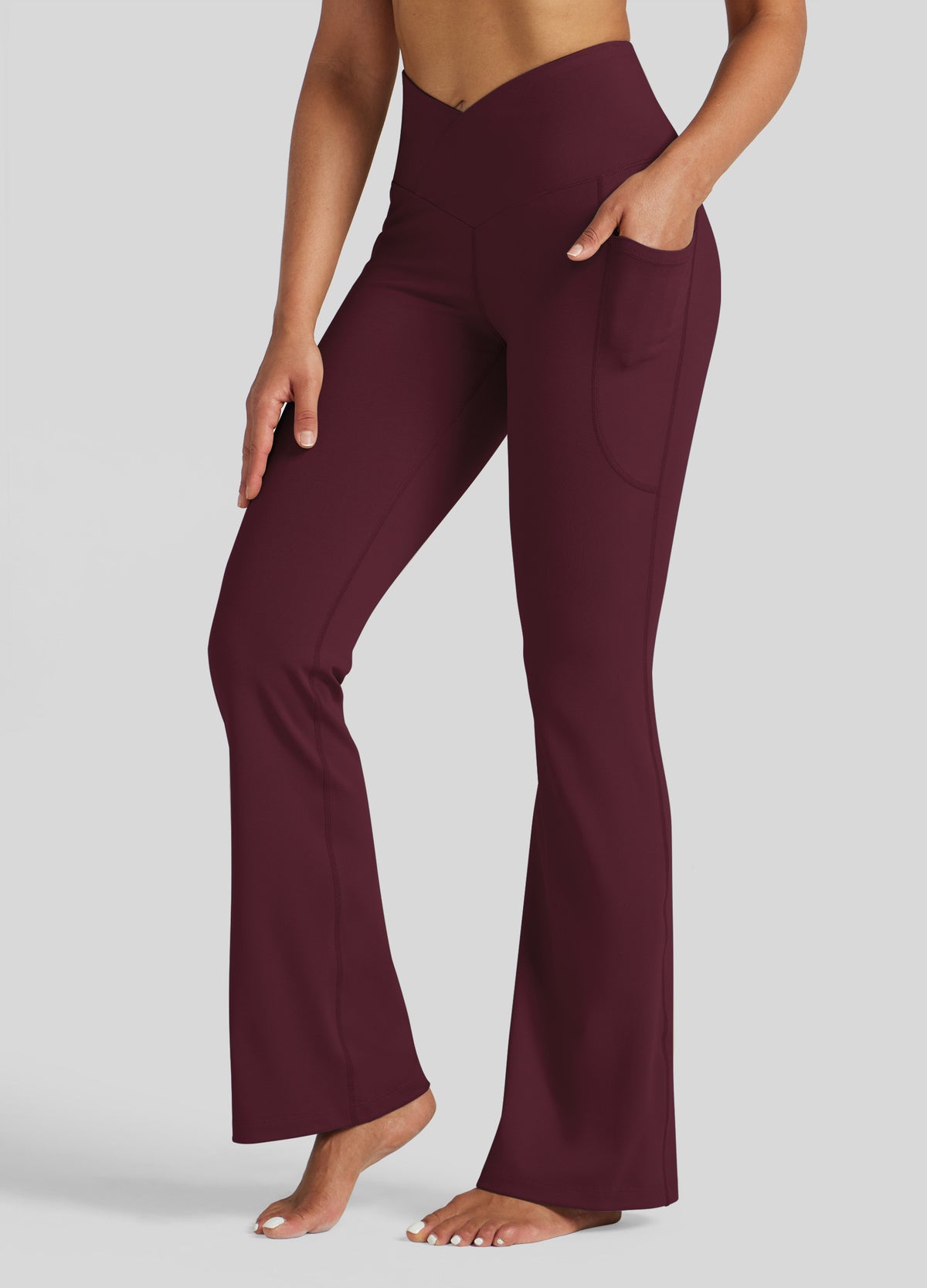 Womens Crossover Flare Yoga Leggings 31 Inch wine red