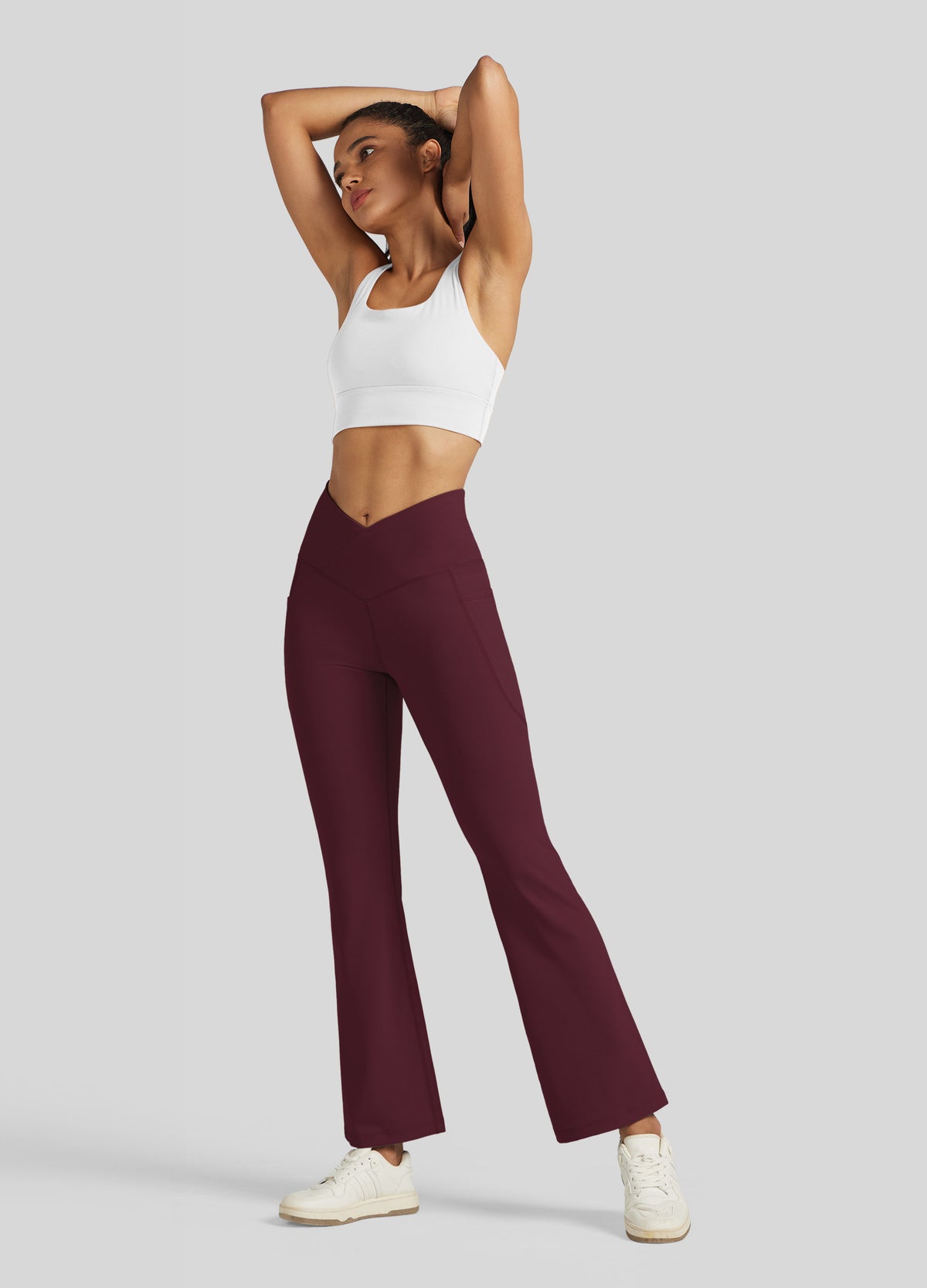 Womens Crossover Flare Yoga Leggings 29 Inch wine red