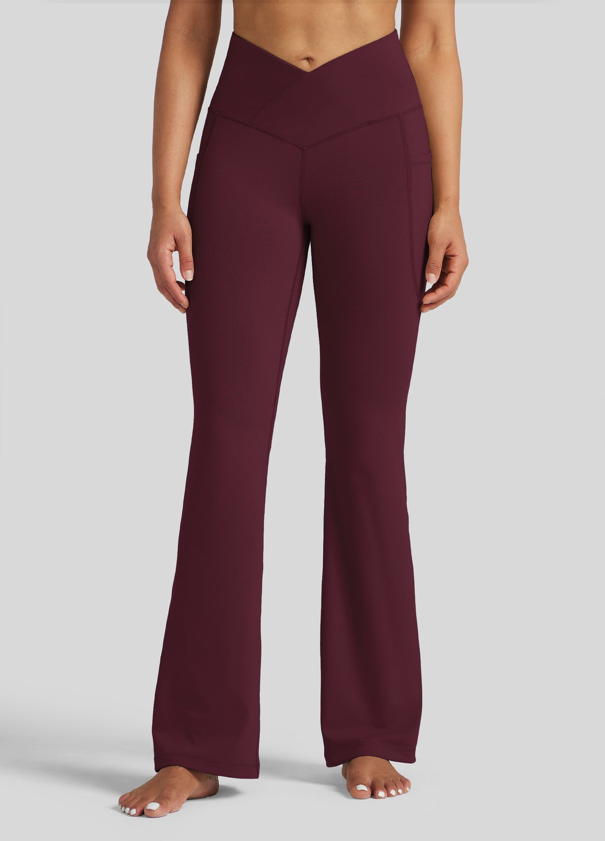 Womens Crossover Flare Yoga Leggings 29 Inch wine red