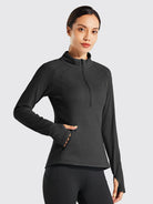 Willit Women's Fleece Pullover Half Zip_Black1