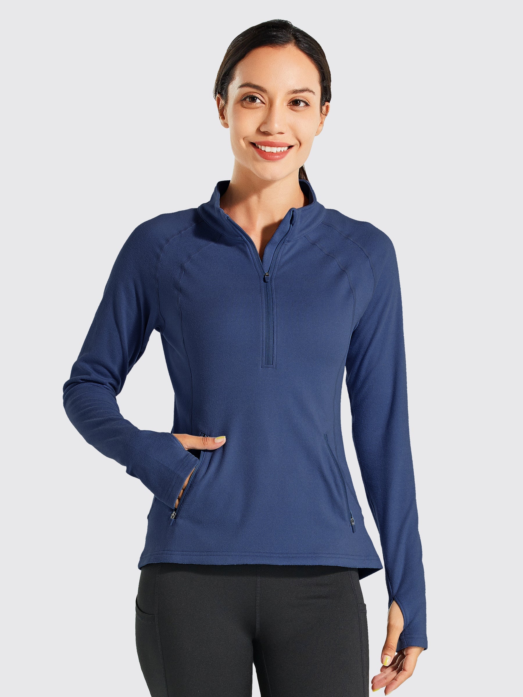 Willit Women's Fleece Pullover Half Zip_Navy4