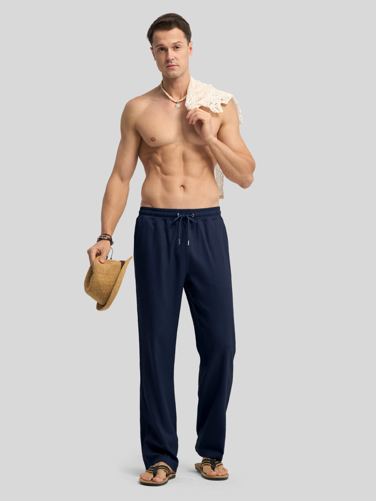Willit Men's Casual Linen Drawstring Pants 28 In_navy4