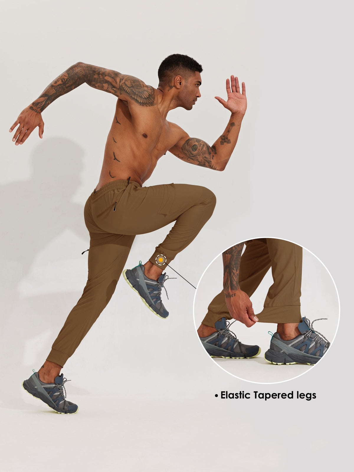 Men's Lightweight Cargo Hiking Running Joggers_Brown_detail1
