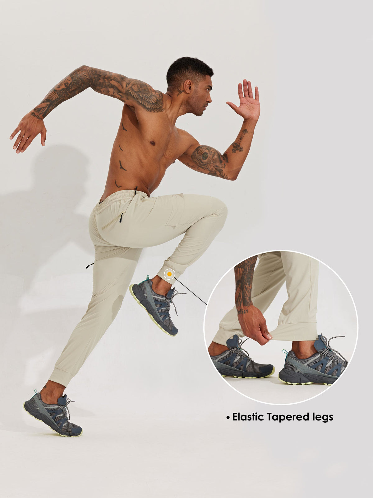 Men's Lightweight Cargo Hiking Running Joggers_Khaki_model5