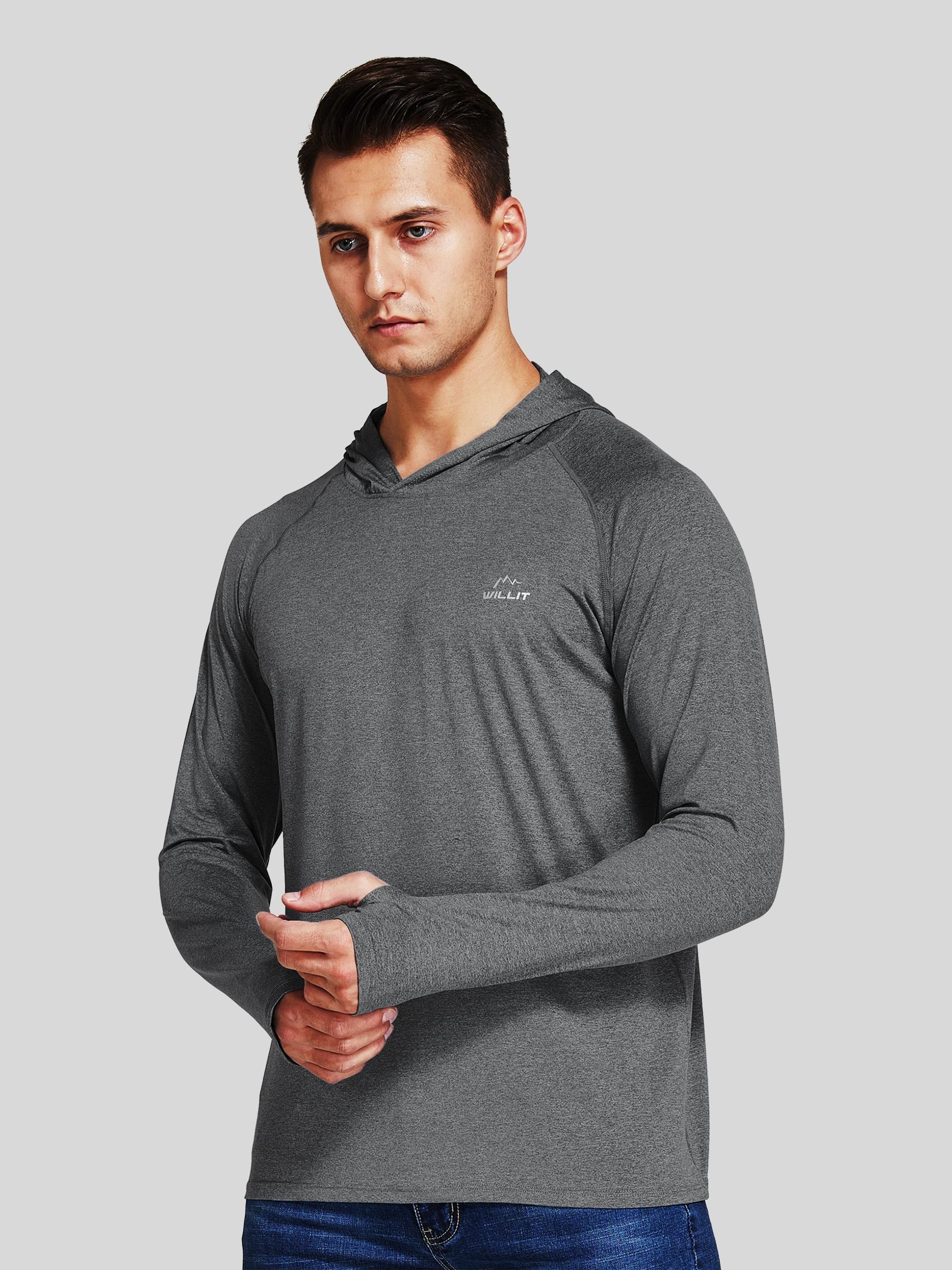 Willit Men's Sun Protection Long Sleeve Hooded Shirts in deep gray