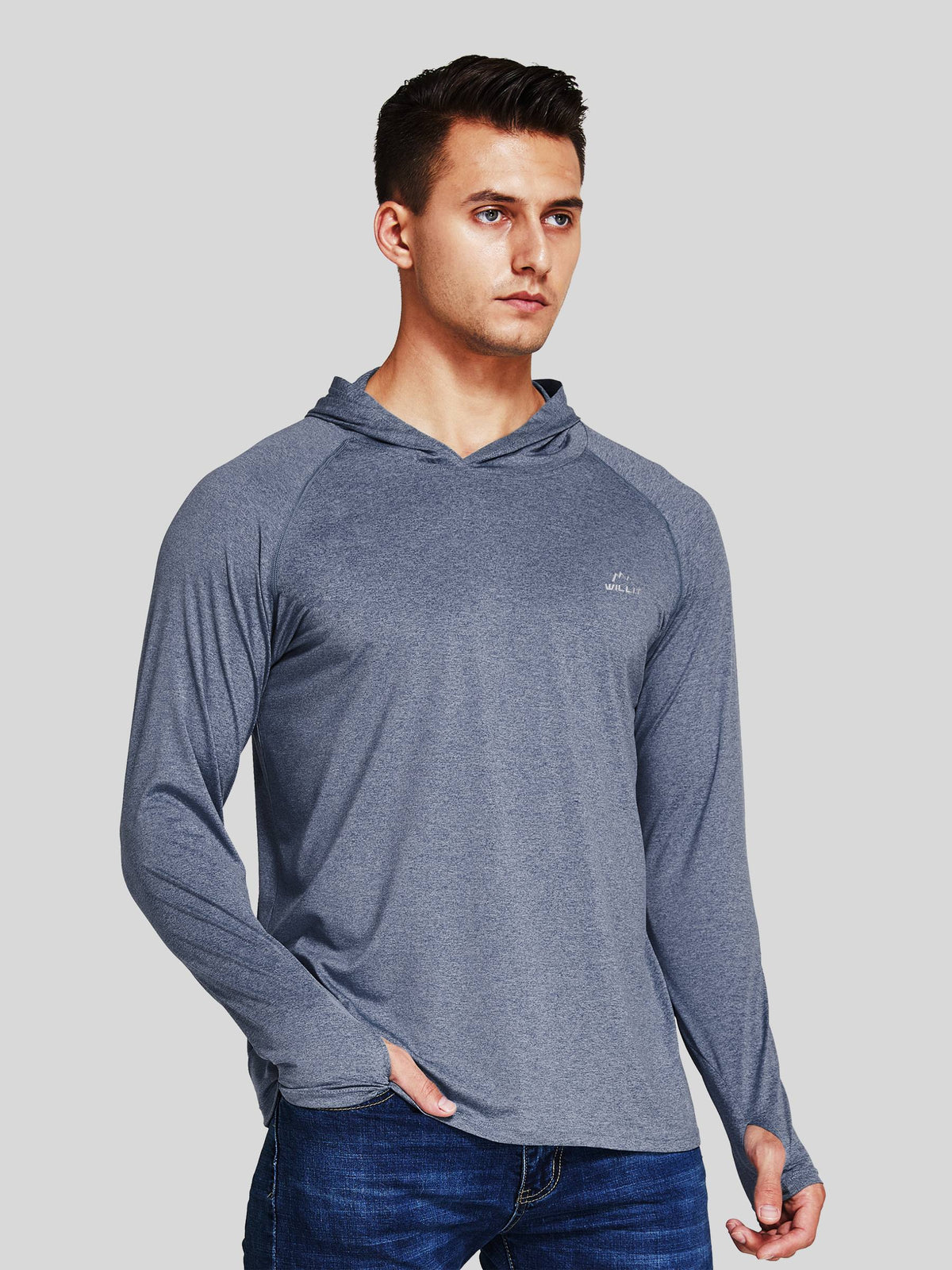 Willit Men's Sun Protection Long Sleeve Hooded Shirts in gray
