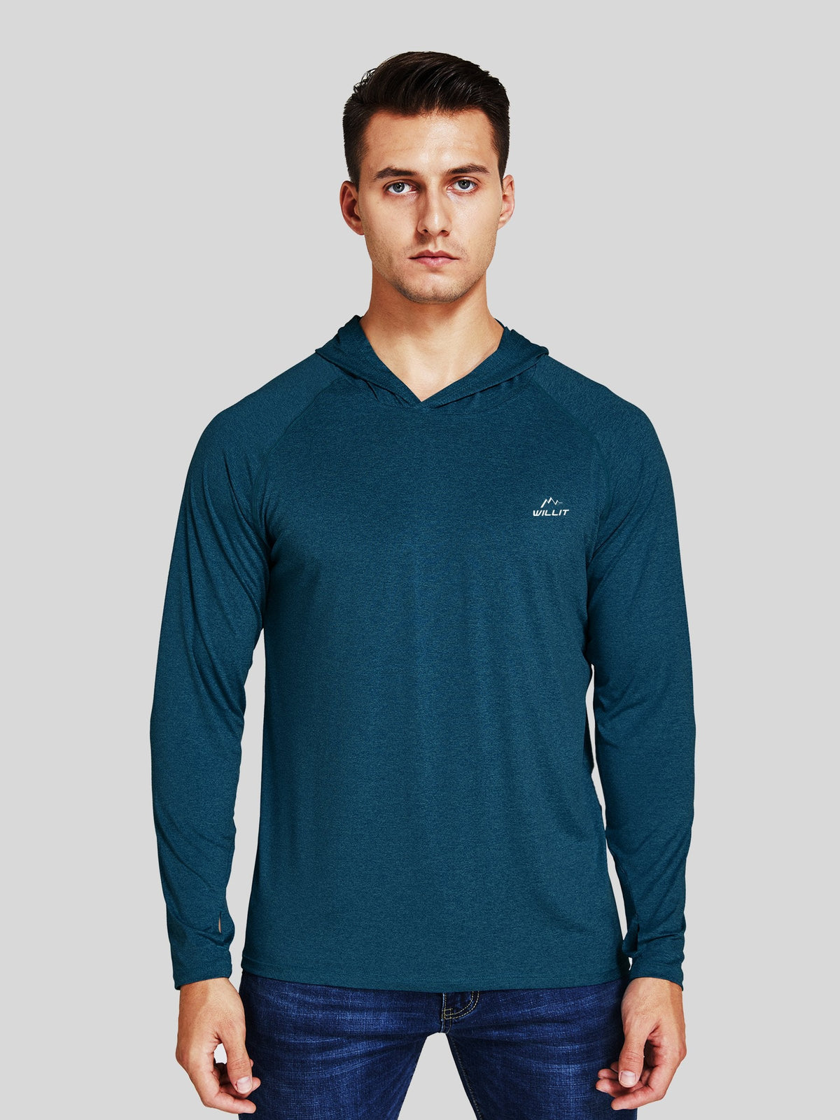 Willit Men's Sun Protection Long Sleeve Hooded Shirts in navy