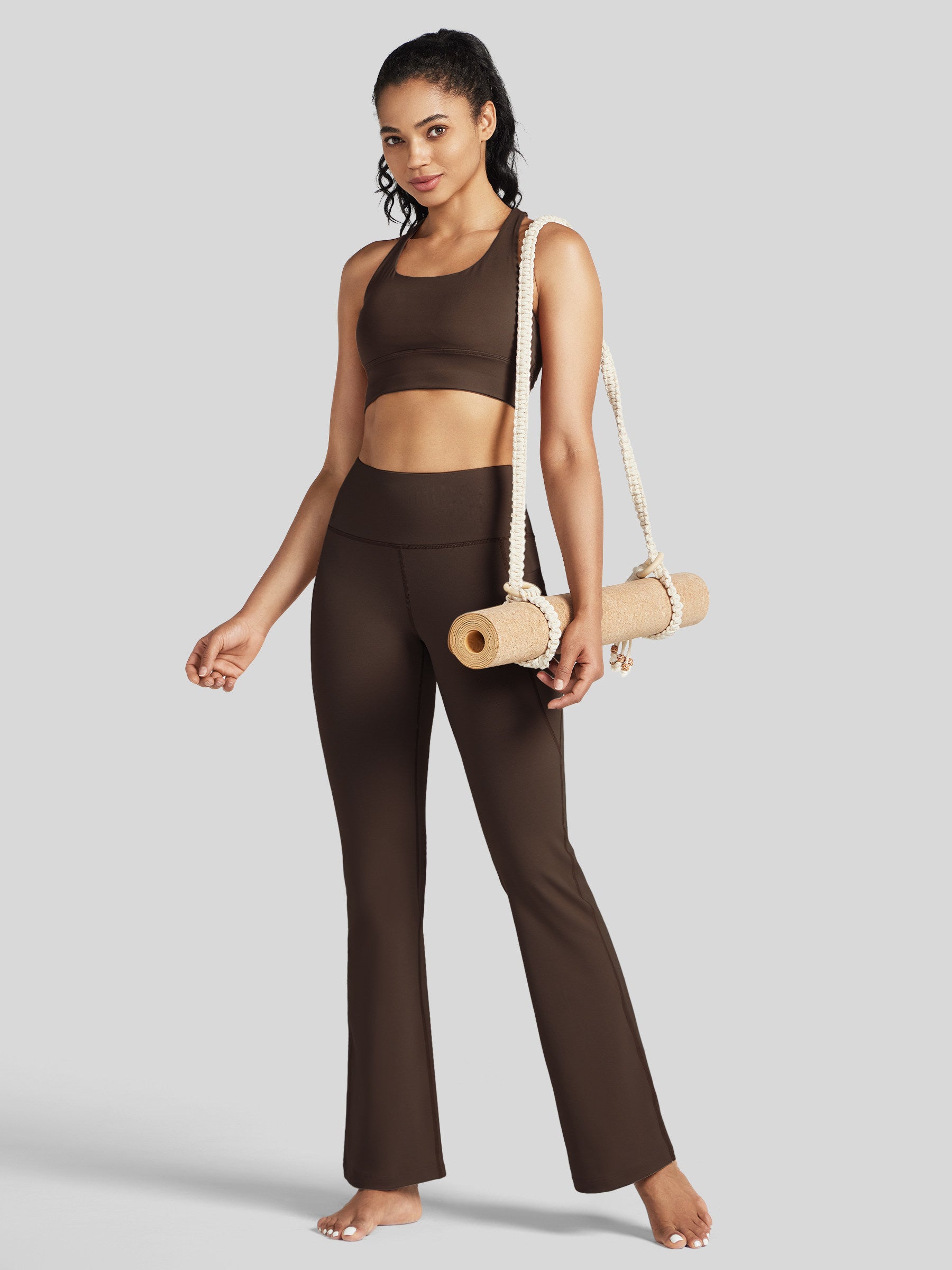 Womens Stretchy Yoga Pants Bootcut 31 Inch brown