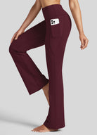 Womens Stretchy Yoga Pants Bootcut 31 Inch wine red
