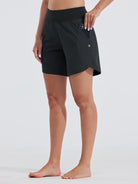 Women's High Waist Swim Board Shorts_Black2