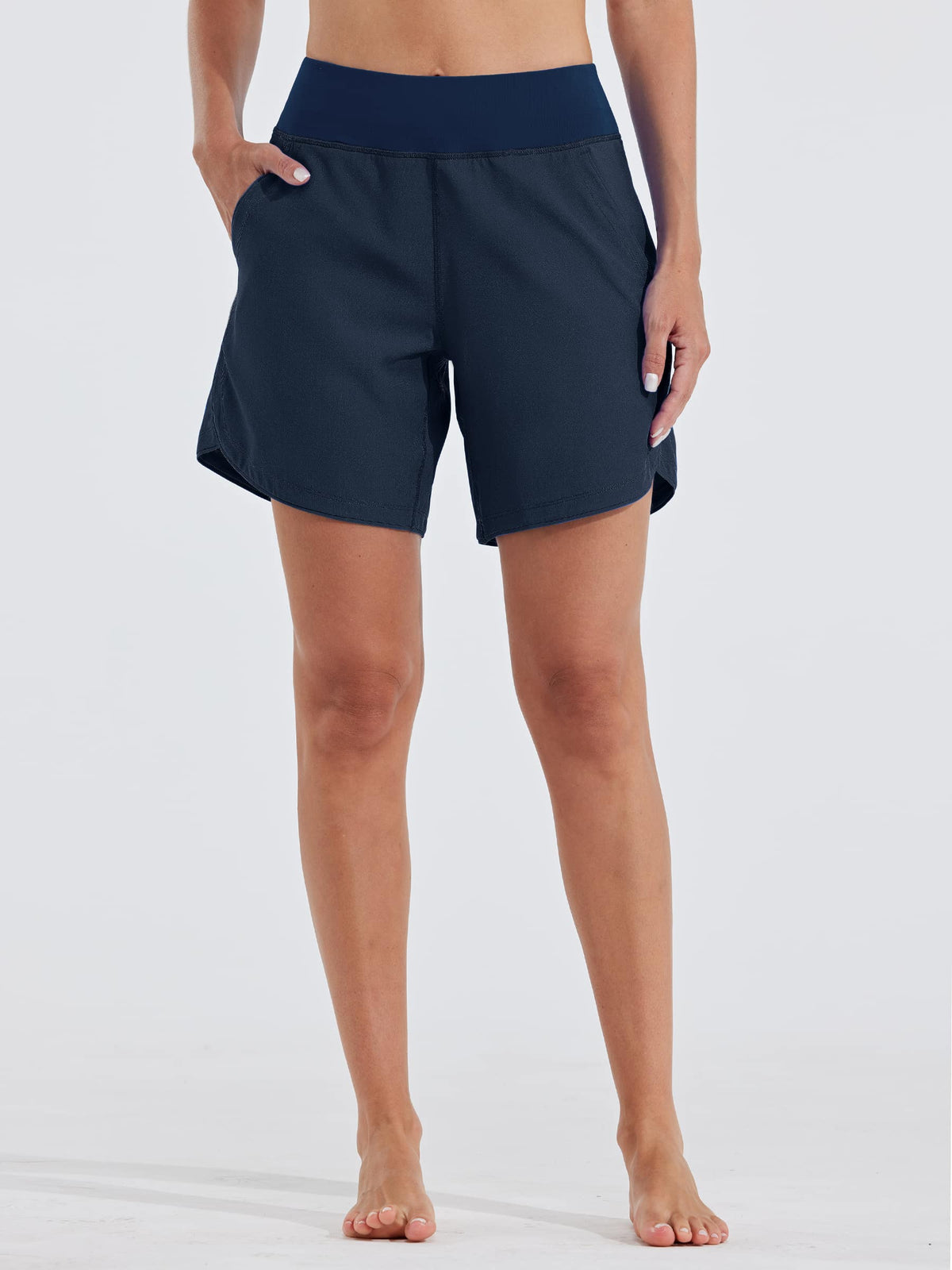 Women's High Waist Swim Board Shorts_Black5