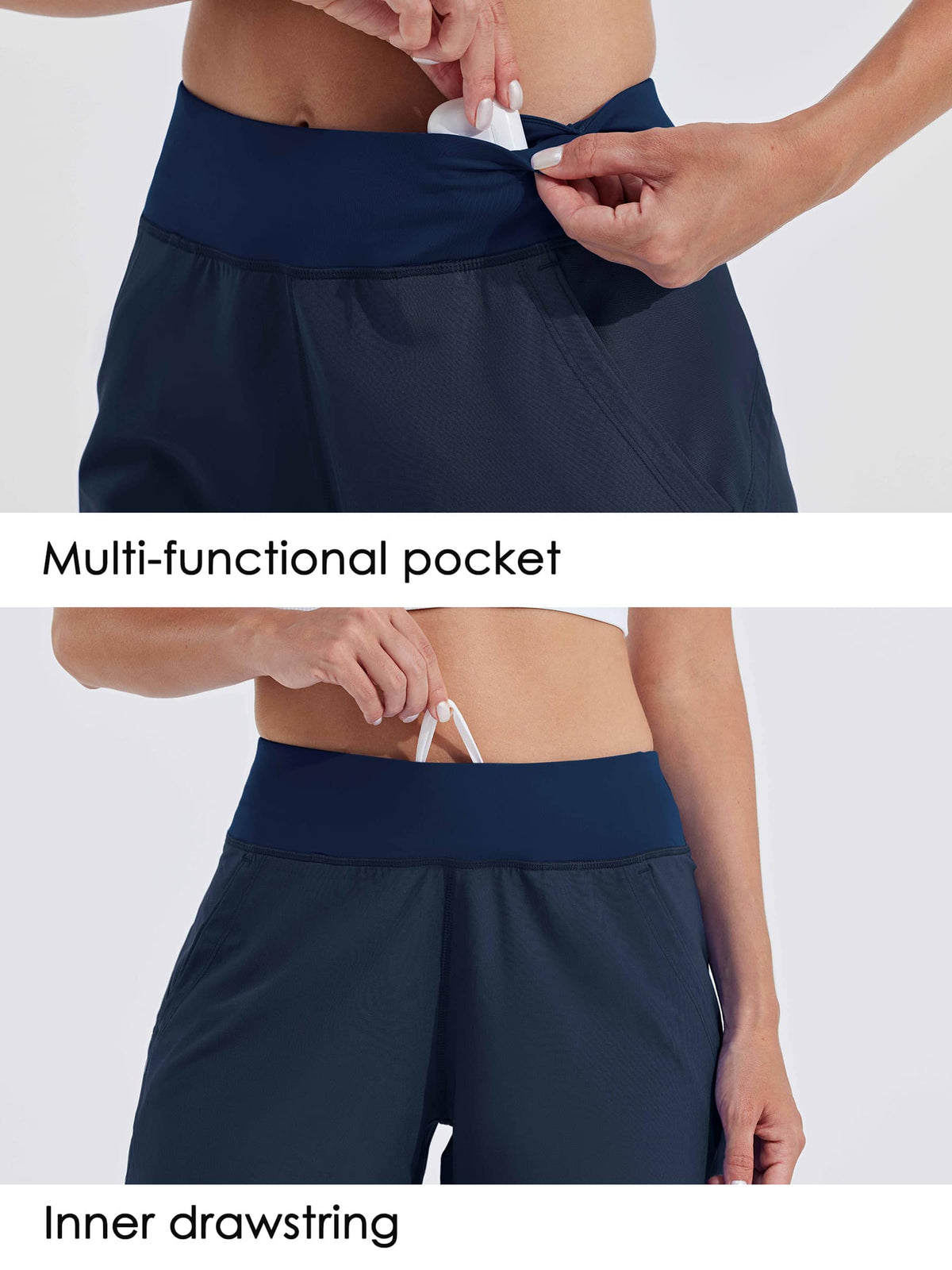 Women's High Waist Swim Board Shorts_Navy4