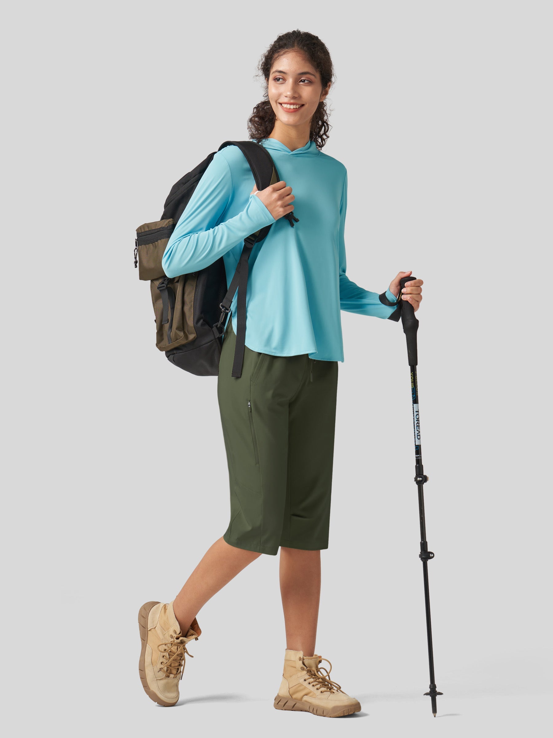 Willit Women's 15 Inch Long Hiking Shorts in army green5