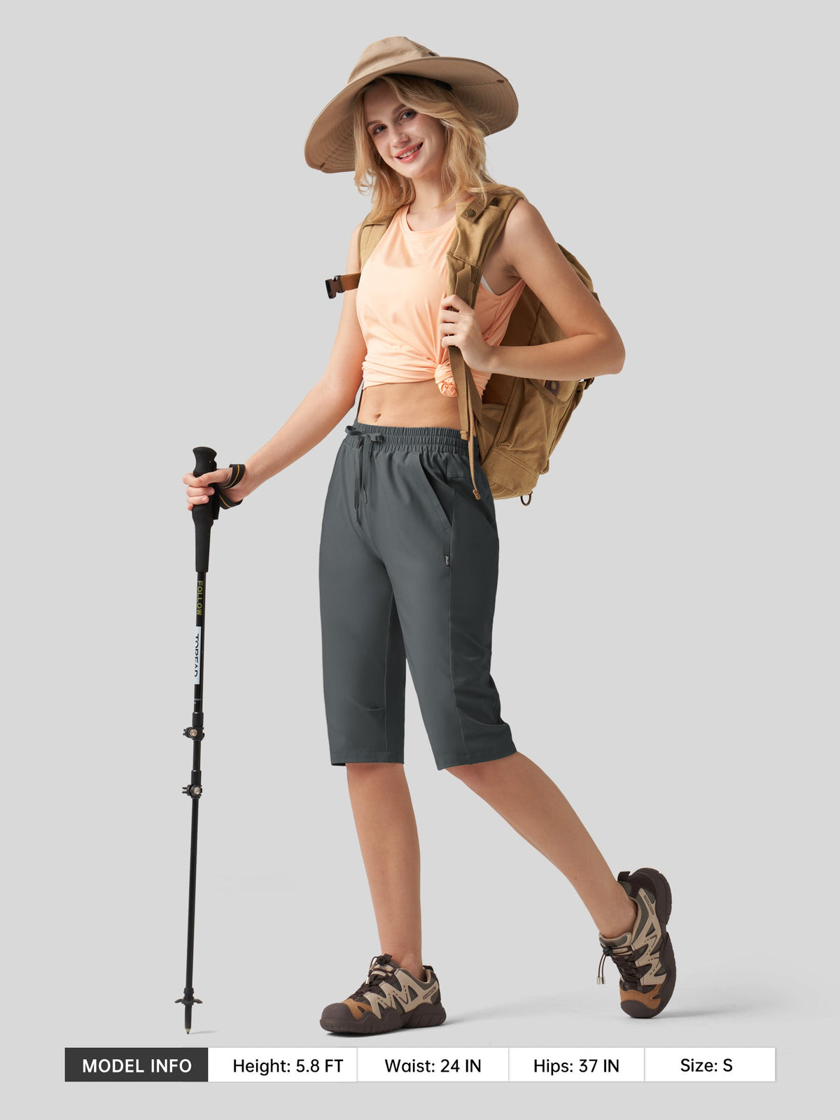 Willit Women's 15 Inch Long Hiking Shorts in deep gray5