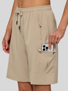 Willit Women's Active Trek Shorts 9 Inch in light khaki3