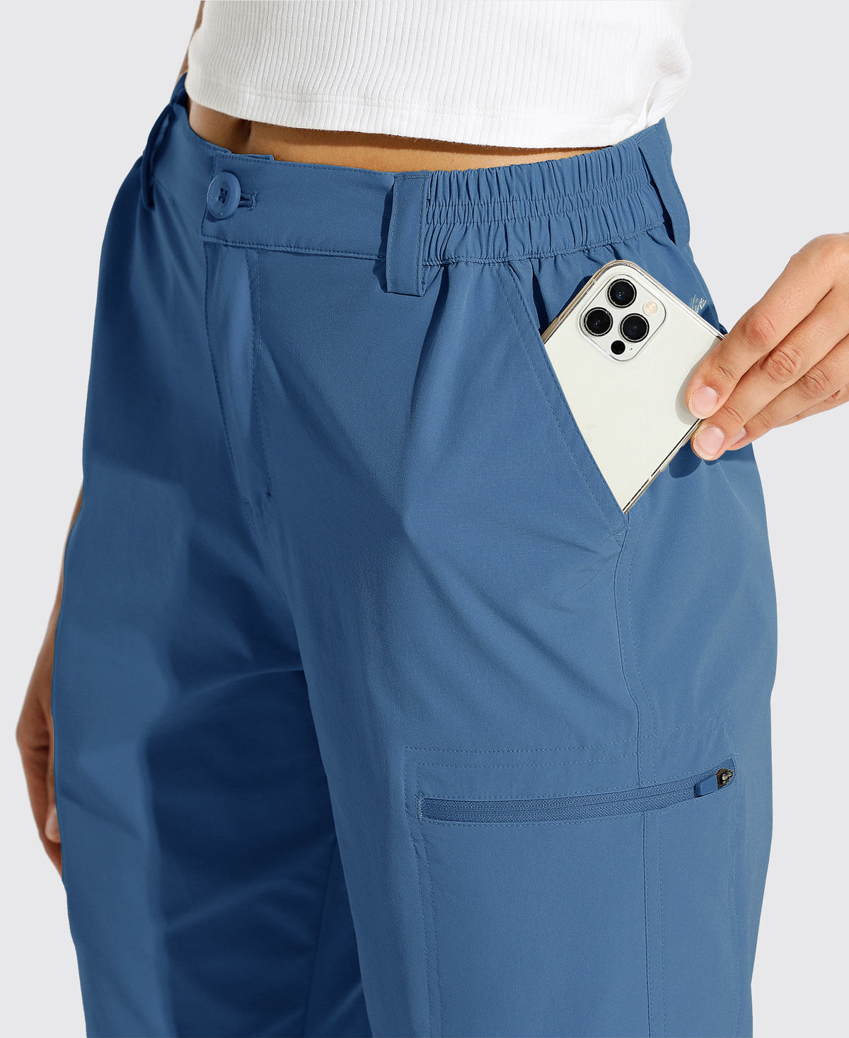 Womens Bermuda Cargo Shorts 10 Inch stone blue3