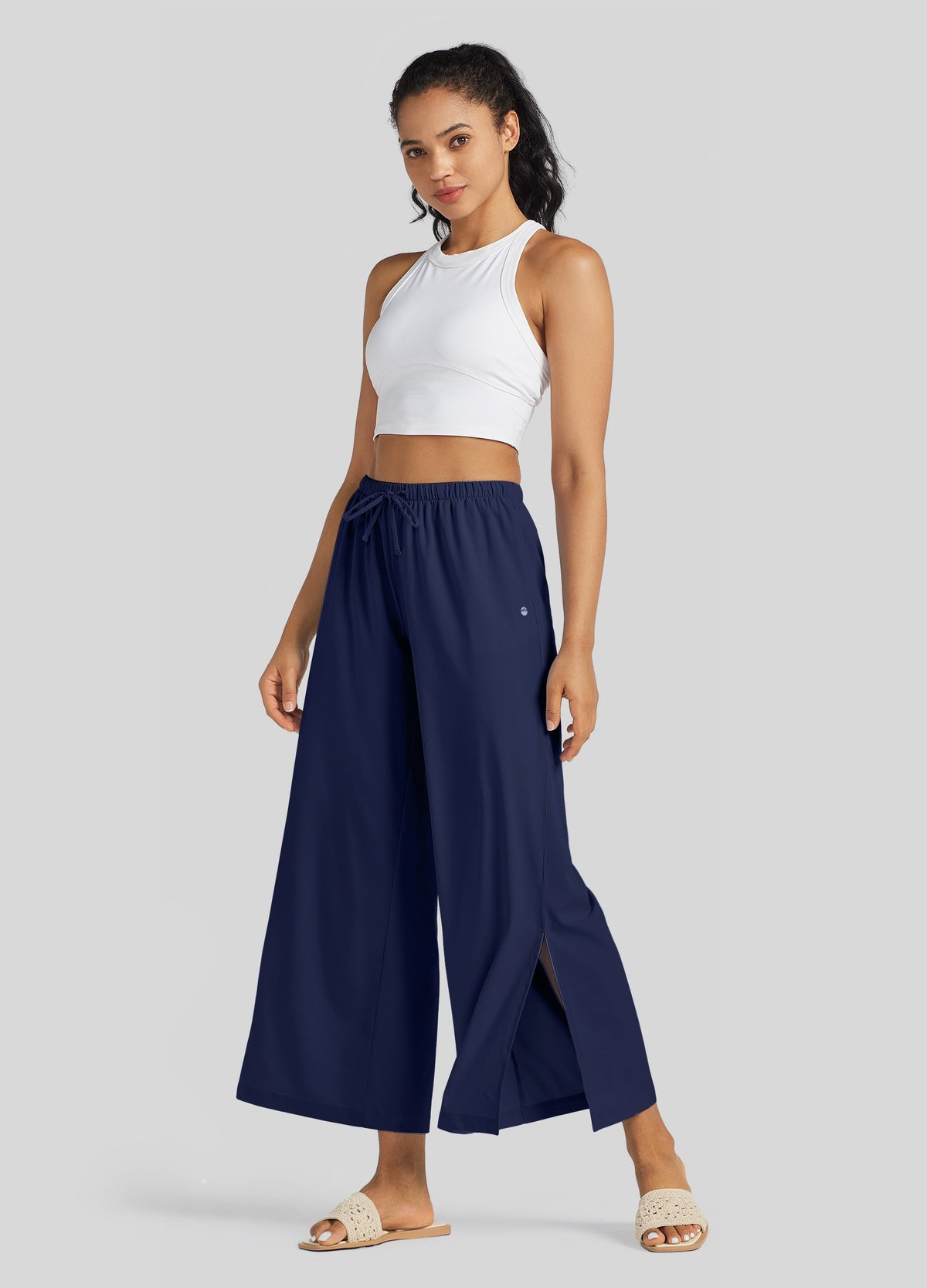 Womens Wide-Leg Cropped Pants navy