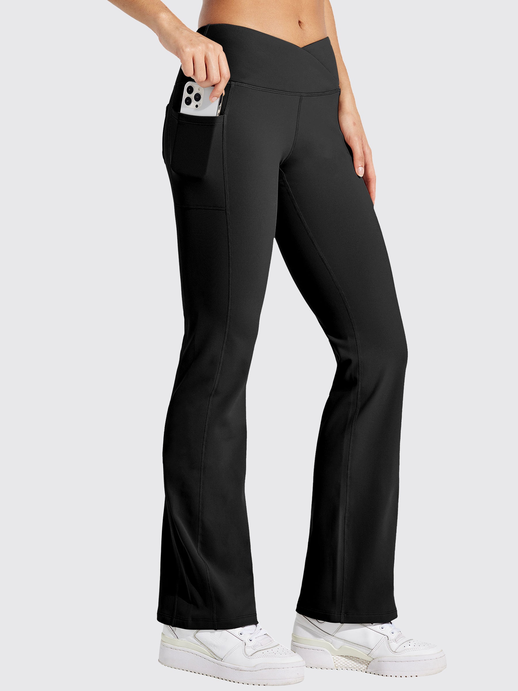 Womens Fleece Lined Crossover Flared Leggings black