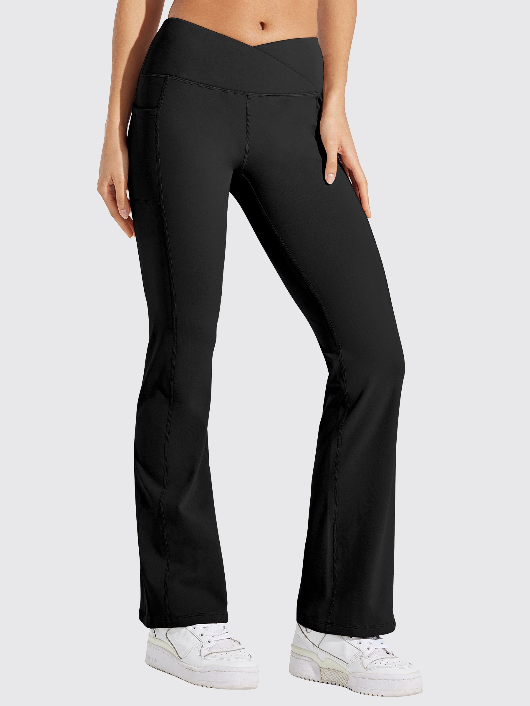 Womens Fleece Lined Crossover Flared Leggings black