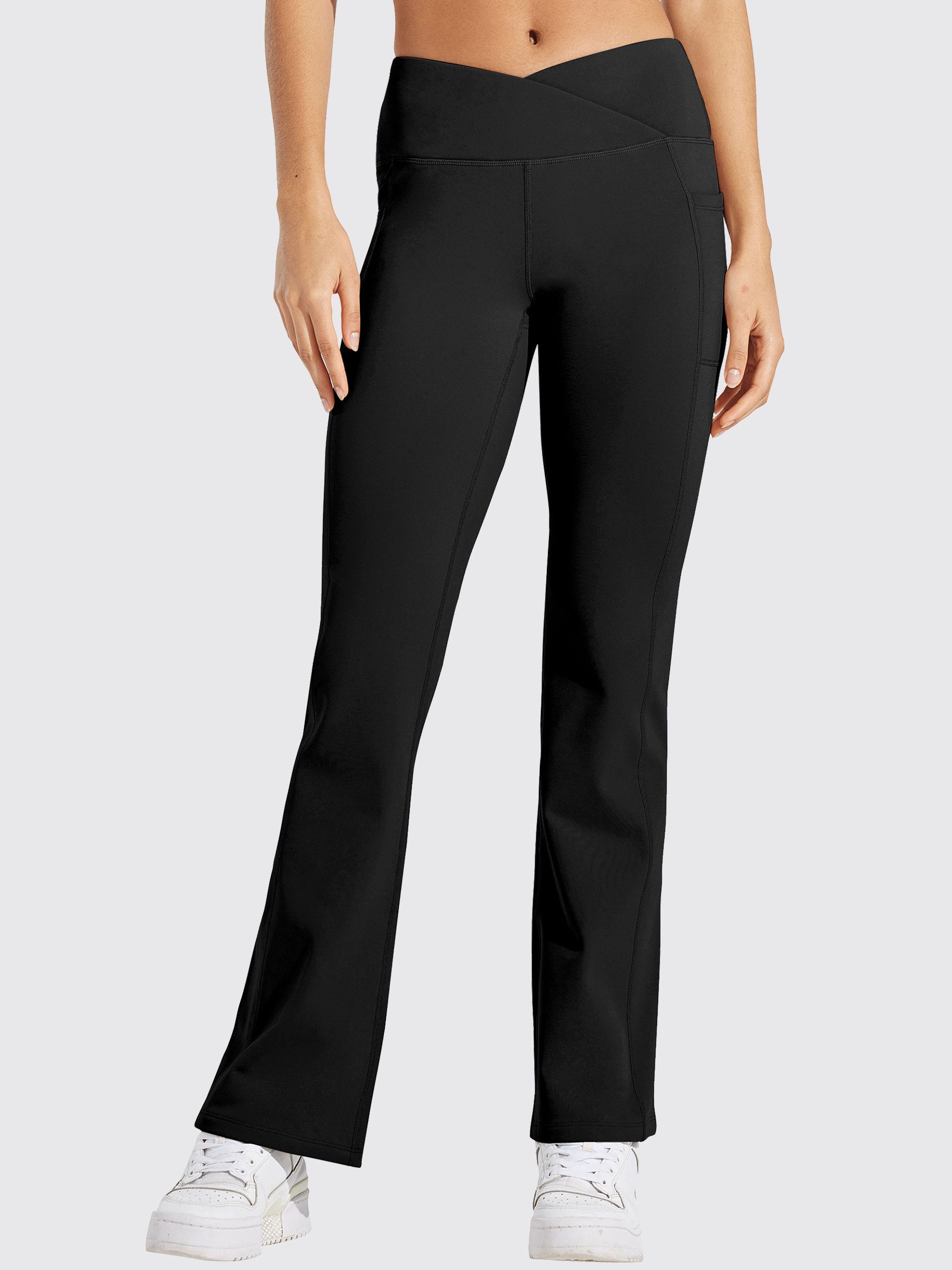 Womens Fleece Lined Crossover Flared Leggings black