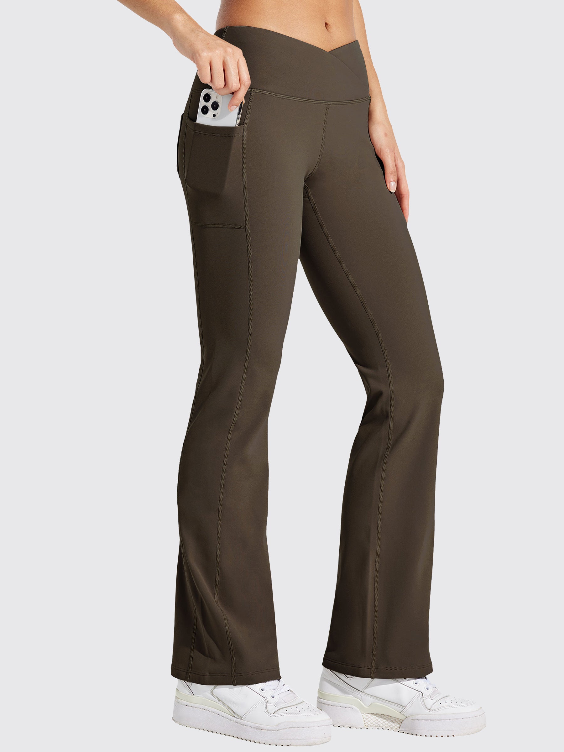 Womens Fleece Lined Crossover Flared Leggings brown