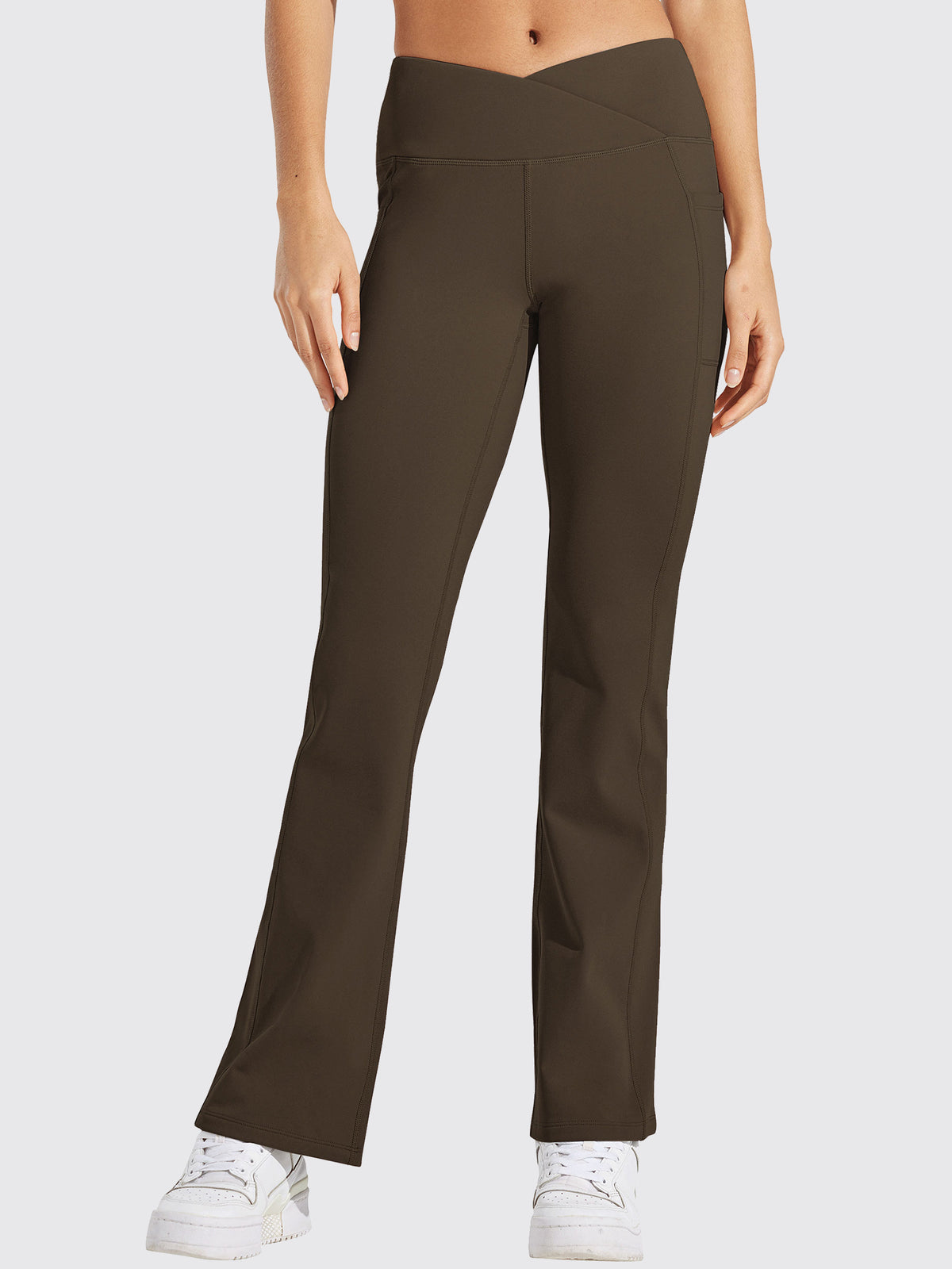 Womens Fleece Lined Crossover Flared Leggings brown