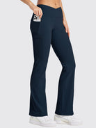 Womens Fleece Lined Crossover Flared Leggings deep blue