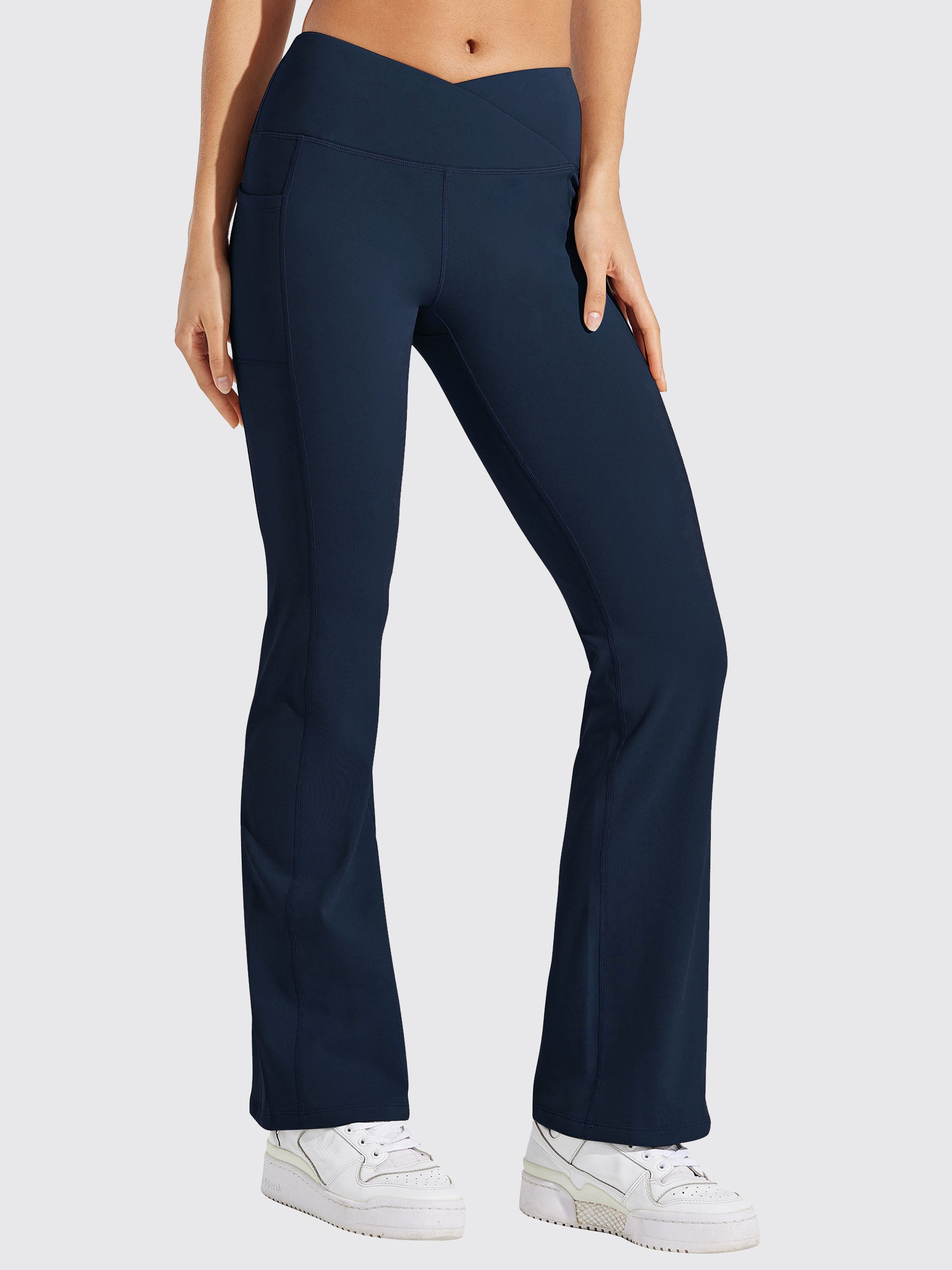 Womens Fleece Lined Crossover Flared Leggings deep blue