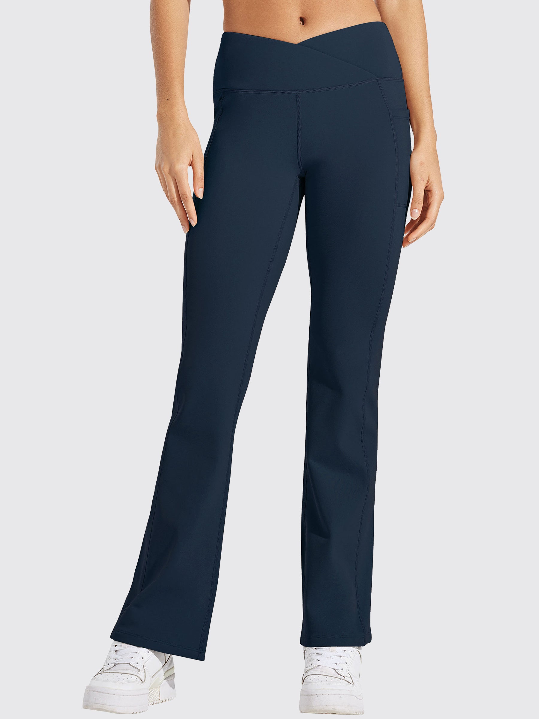 Womens Fleece Lined Crossover Flared Leggings deep blue